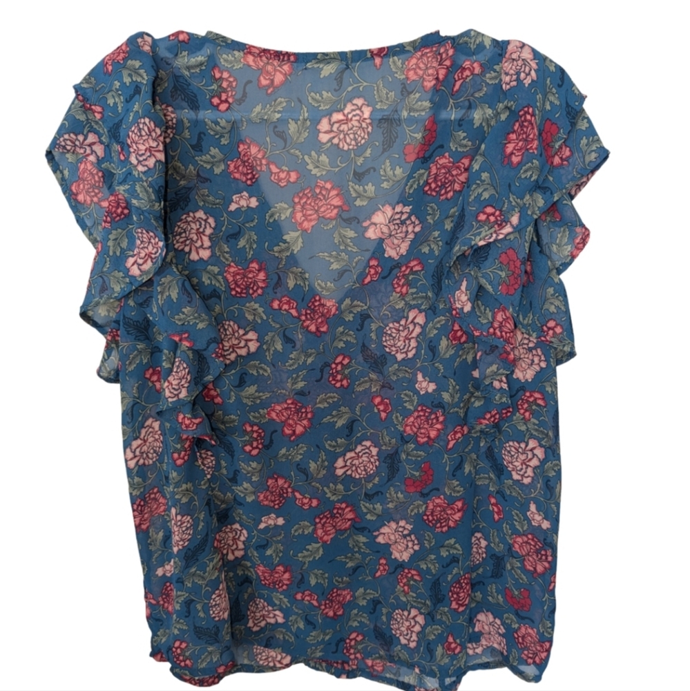 Geno flower blouse ruffle short sleeve, little see trew, V neck
